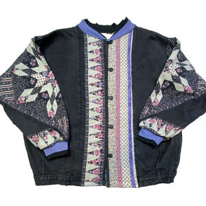 Vintage Patchwork Quilted Oversized Jacket Upcycled Made from Jeans Unique OOAK